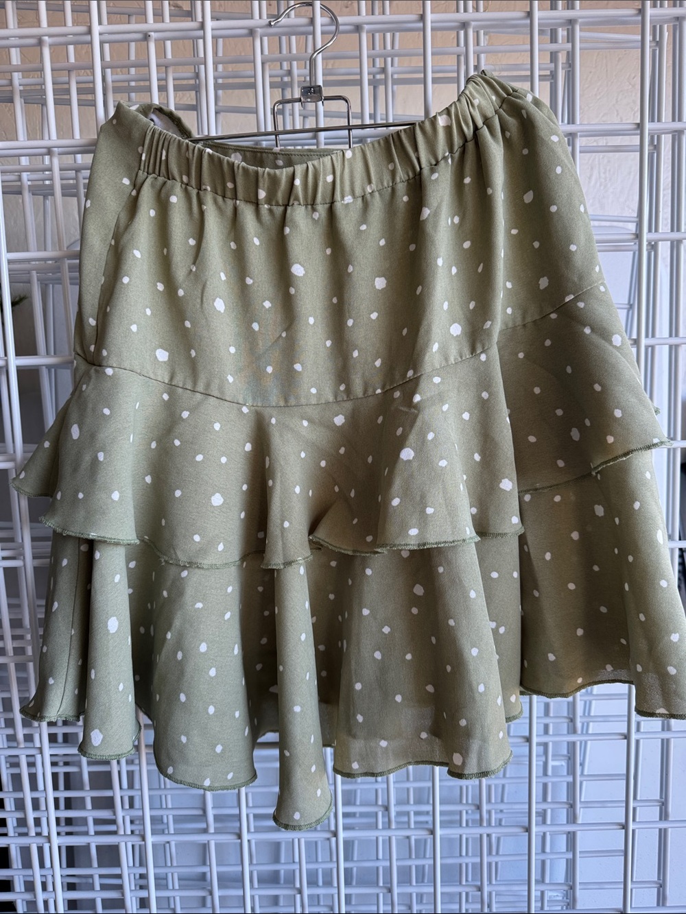 SHEIN Olive Green Polka Dot Ruffle Skirt